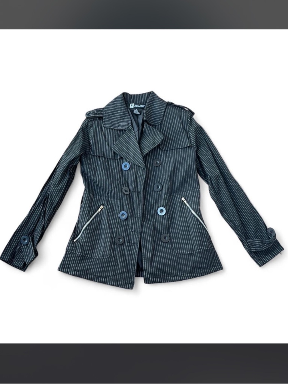 Jou Jou Women's Black Pinstripe Double-Breasted Jacket